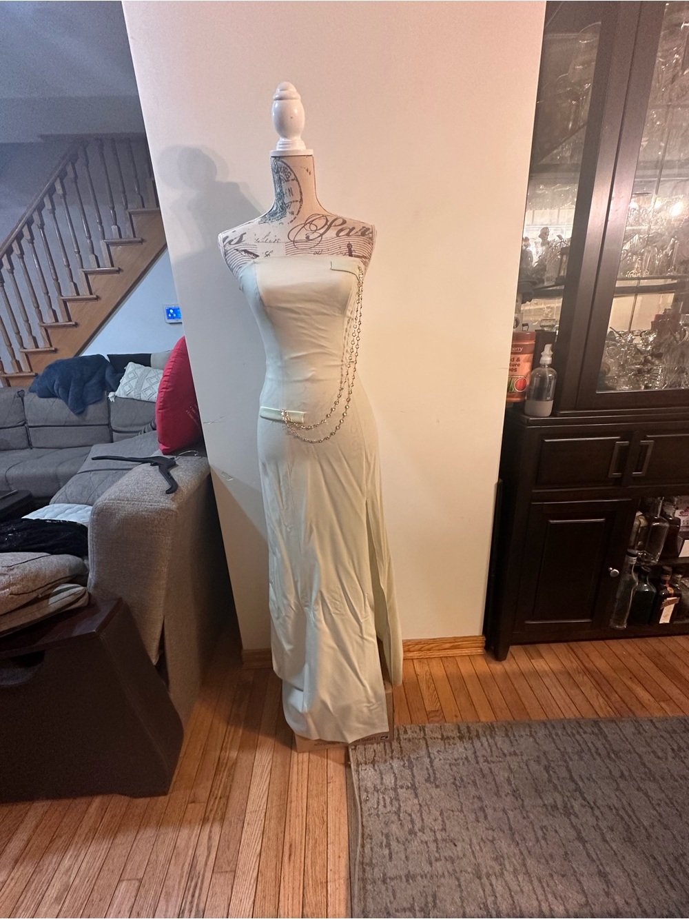 Jiki Paris Strapless Evening Gown in Pale Moss Green